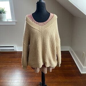 SO Beige V-Neck Sweater